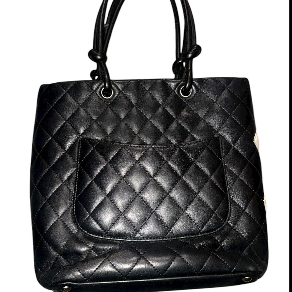 CHANEL Cambon Black and Cream Quilted Tote with pink interior - Picture 2 of 12